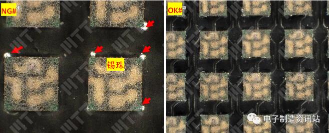 不良樣品與未噴墨正常樣品光學(xué)檢查照片