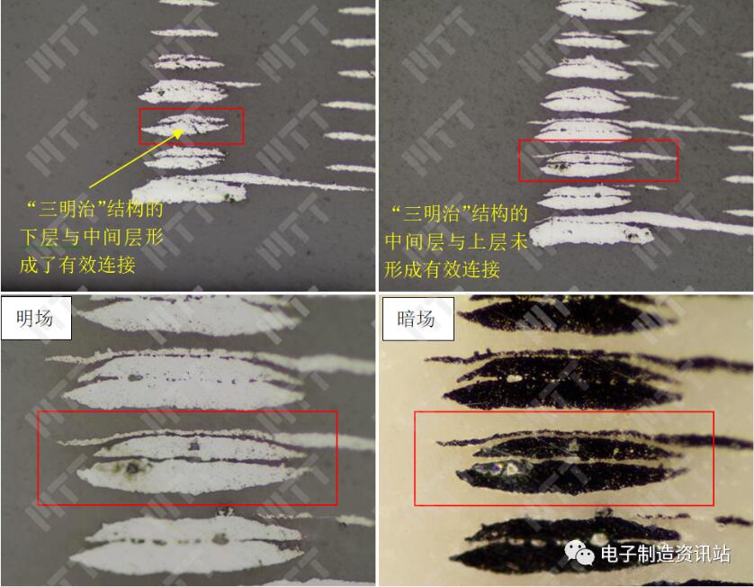 NG樣品研磨過程，關(guān)注從下到上第5層與第6層連接