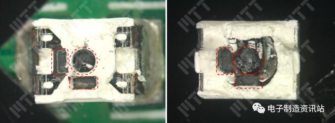 光衰LED燈珠機(jī)械開封后光學(xué)照片