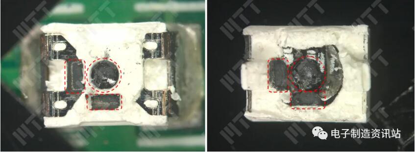 光衰LED燈珠機(jī)械開封后光學(xué)照片